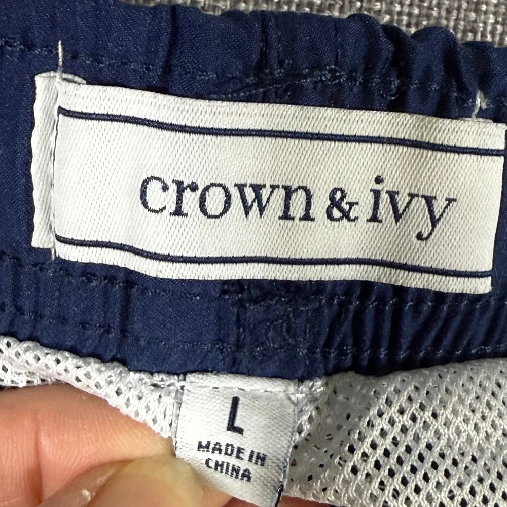 Crown & Ivy Swim Trunks Mens Large Navy Blue Beach Nautical Board Short Vacation